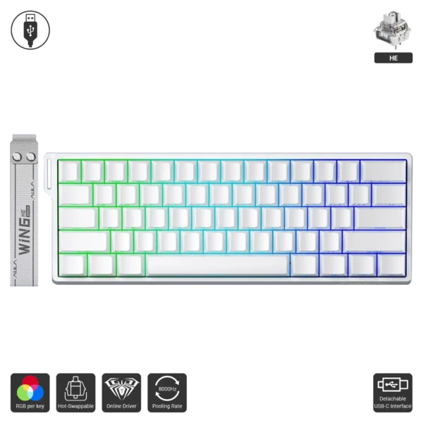 AULA WIN60HE Magnetic Switch Keyboard *White